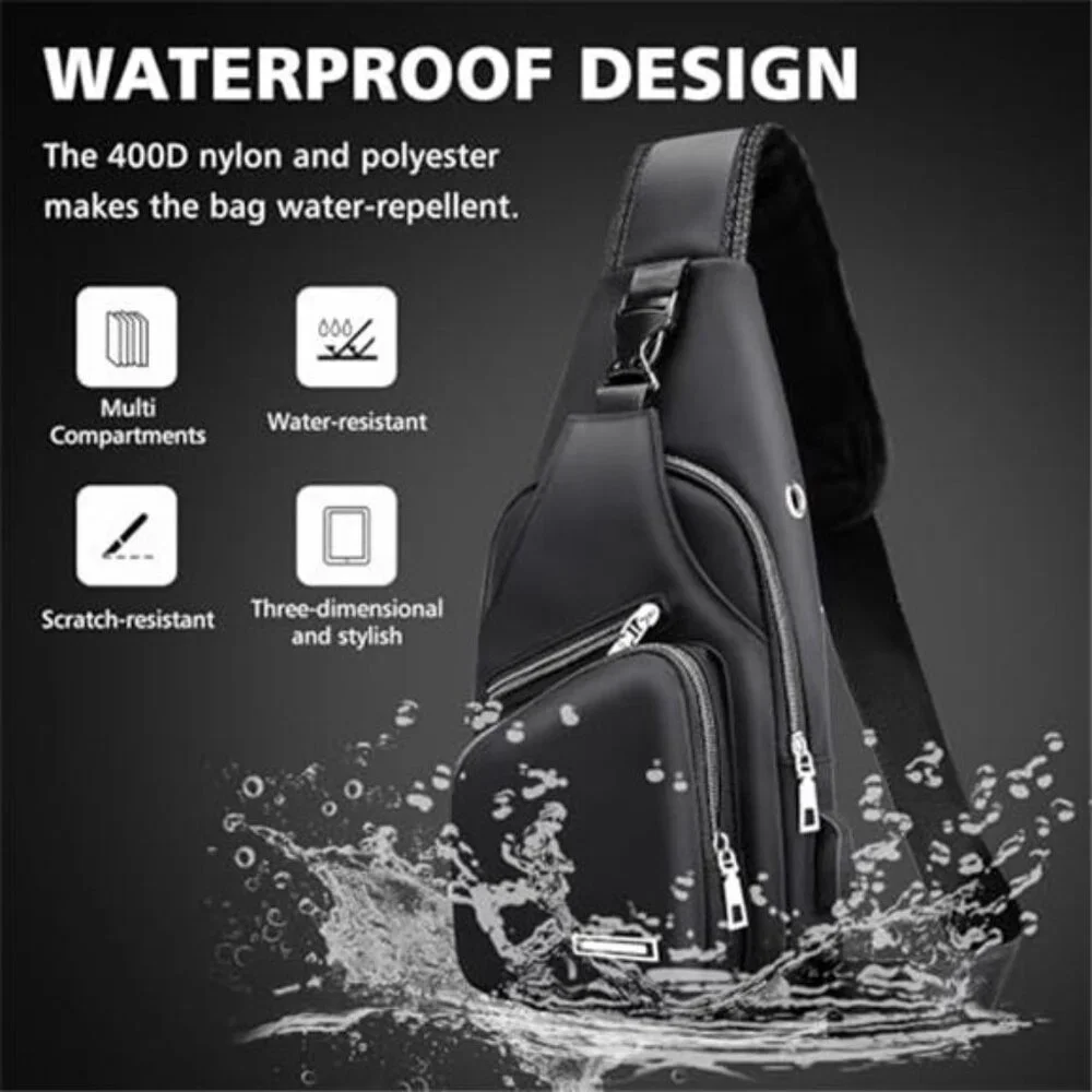 Mens Leather Crossbody Bag Trendy Sling Bag Waterproof Sling 6.69x13.78x3.54